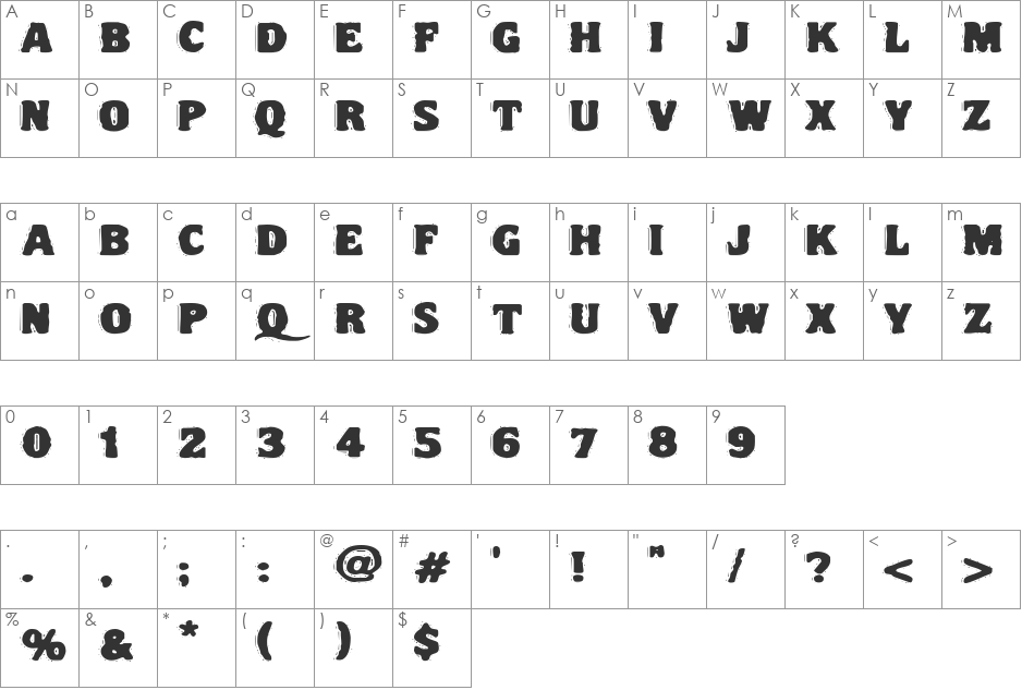 VTC NightOfTheDrippyDeadFatCaps font character map preview