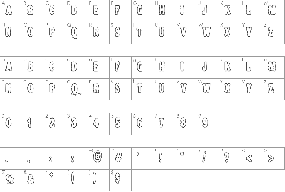 VTC NightOfTheDrippyDeadOuttie font character map preview