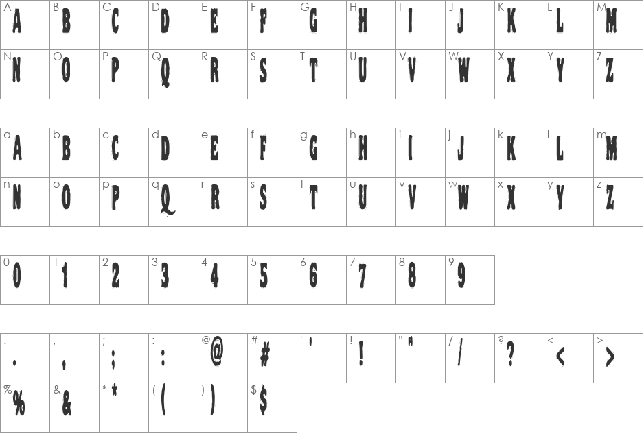 VTC NightOfTheStretchedDead font character map preview
