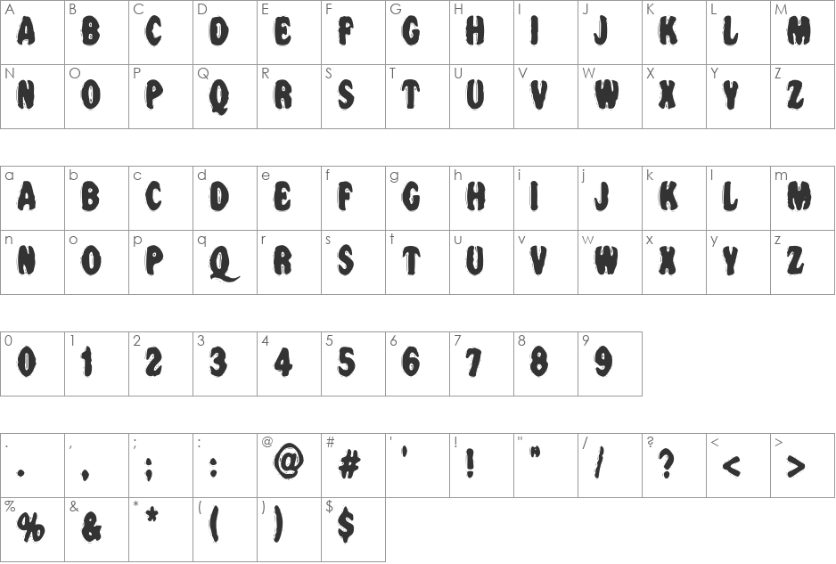VTC NightOfTheWackedDead font character map preview