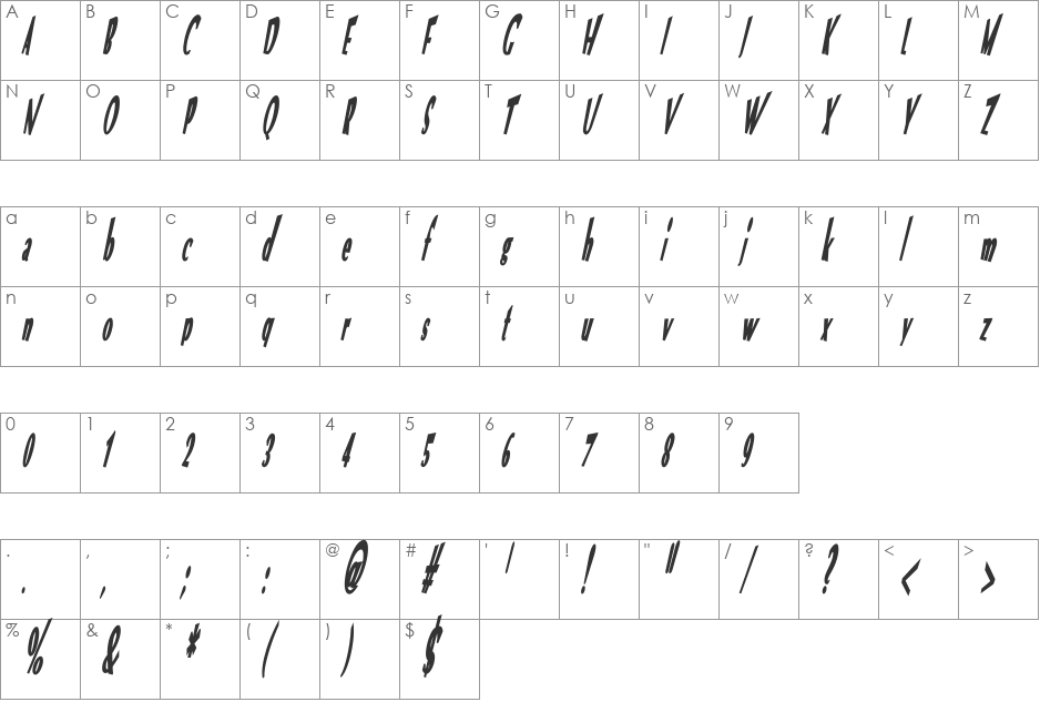 VTC Optika font character map preview