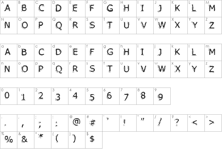 VTC PizzOffWired font character map preview