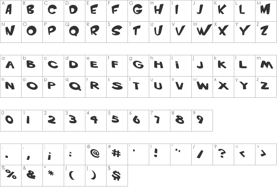 VTC ScreamItLoud font character map preview