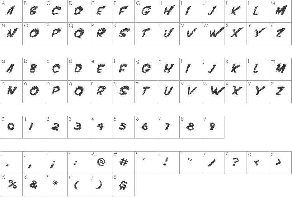 VTC ScreamItLoudSliced font character map preview