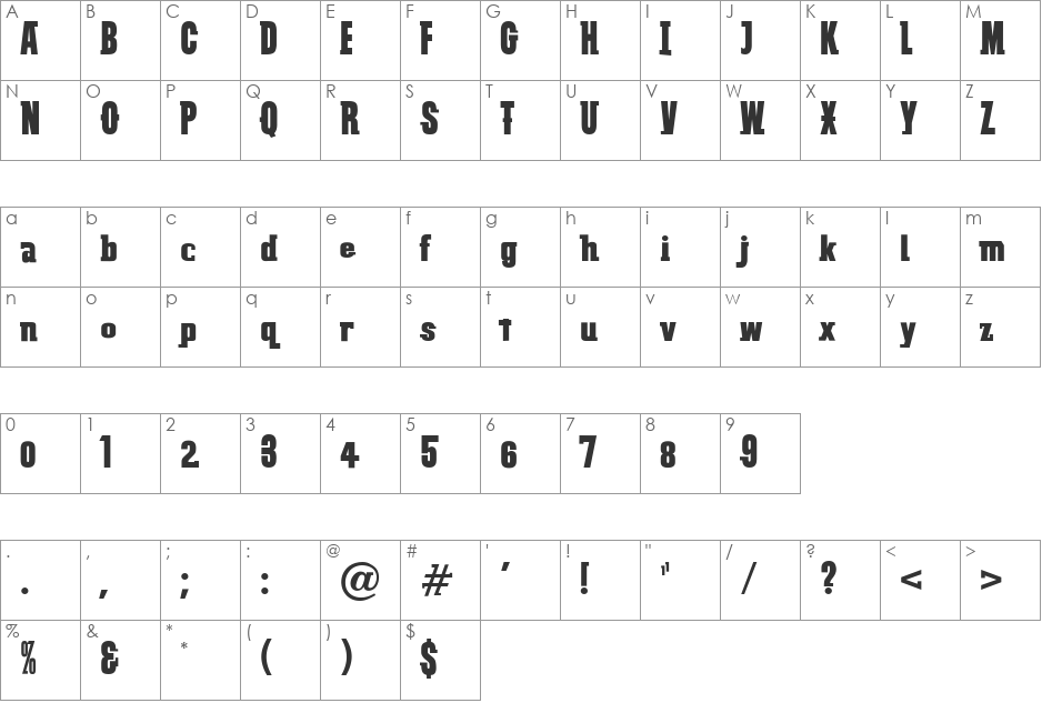 VTC SubwaySlam font character map preview
