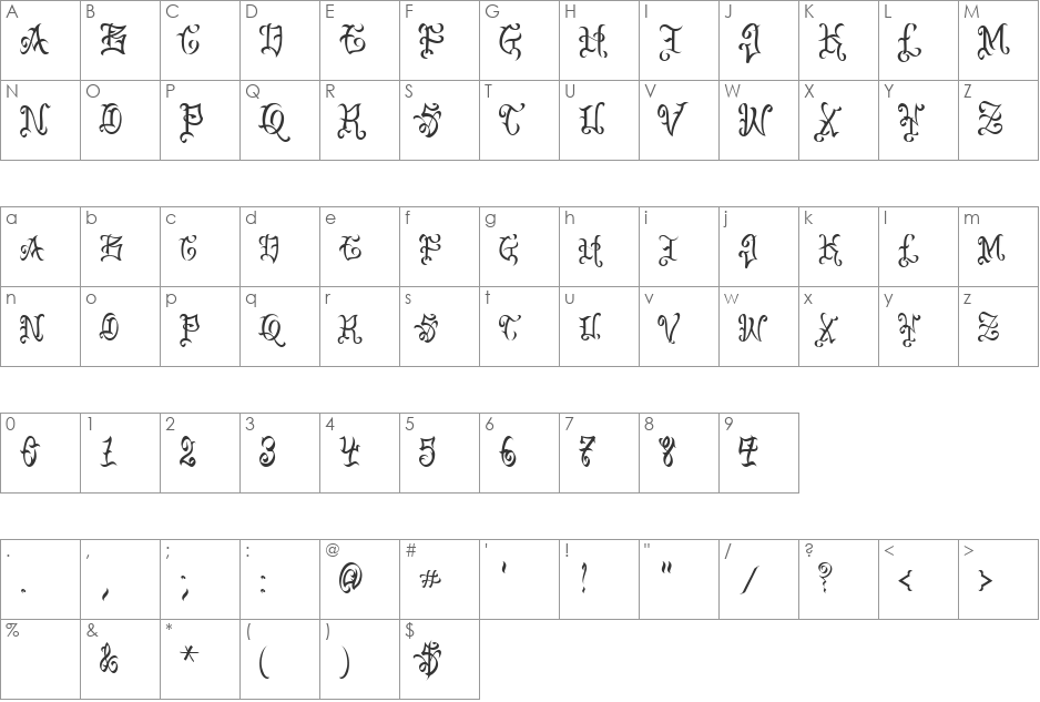 VTC-BadEnglischOne font character map preview