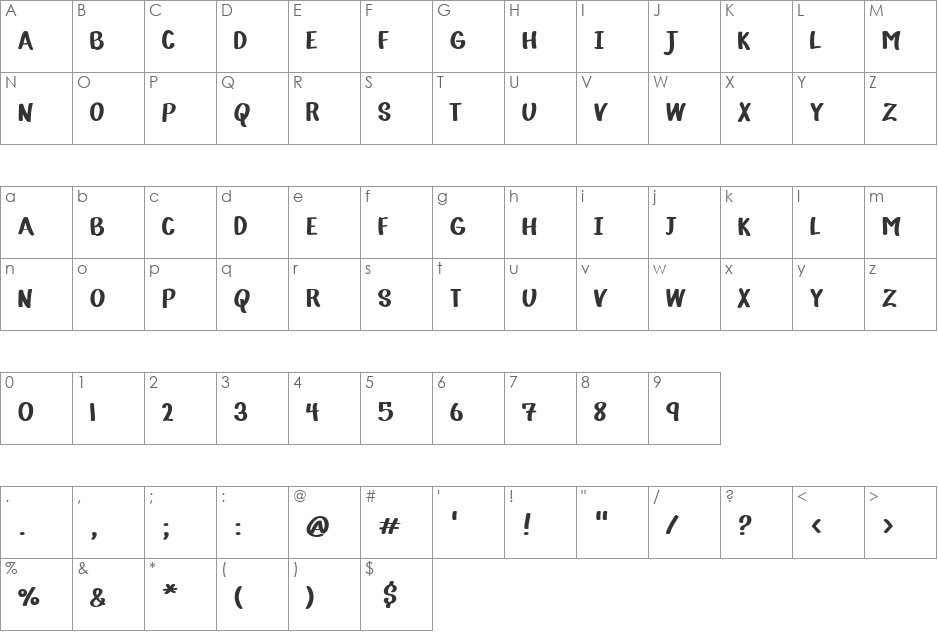 VTC-KomikaHandOne font character map preview
