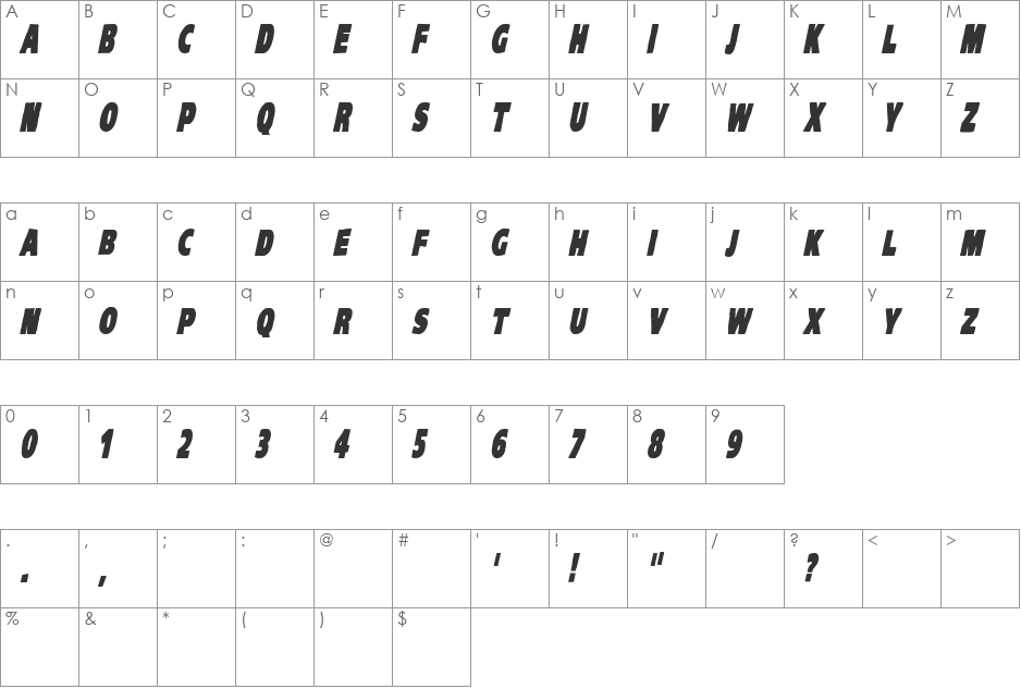 VTC-KomikaHeadLinerOne font character map preview