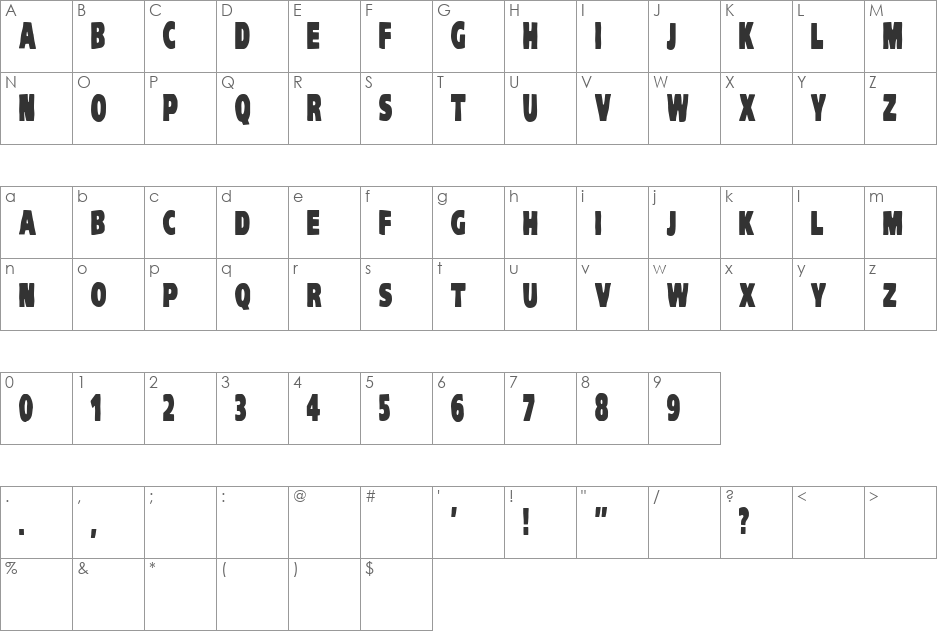 VTC-KomikaHeadLinerTwo font character map preview