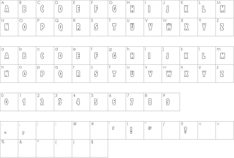VTC-KomikaHeadLinerTwo font character map preview