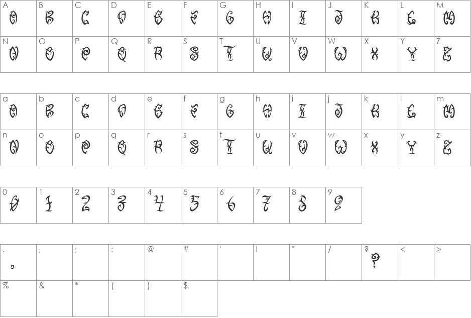 VTC-TribalThreeFree font character map preview