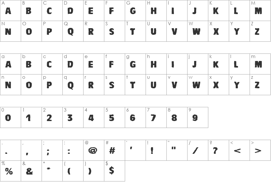 VTCBadDrip font character map preview