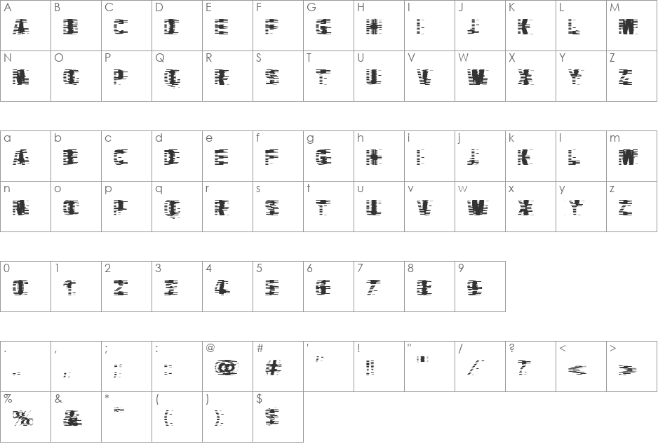 VTCBadHangover font character map preview