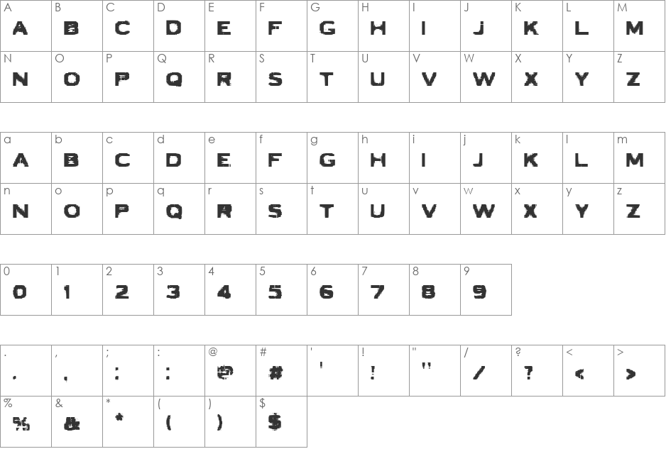 VTCBadLuck font character map preview