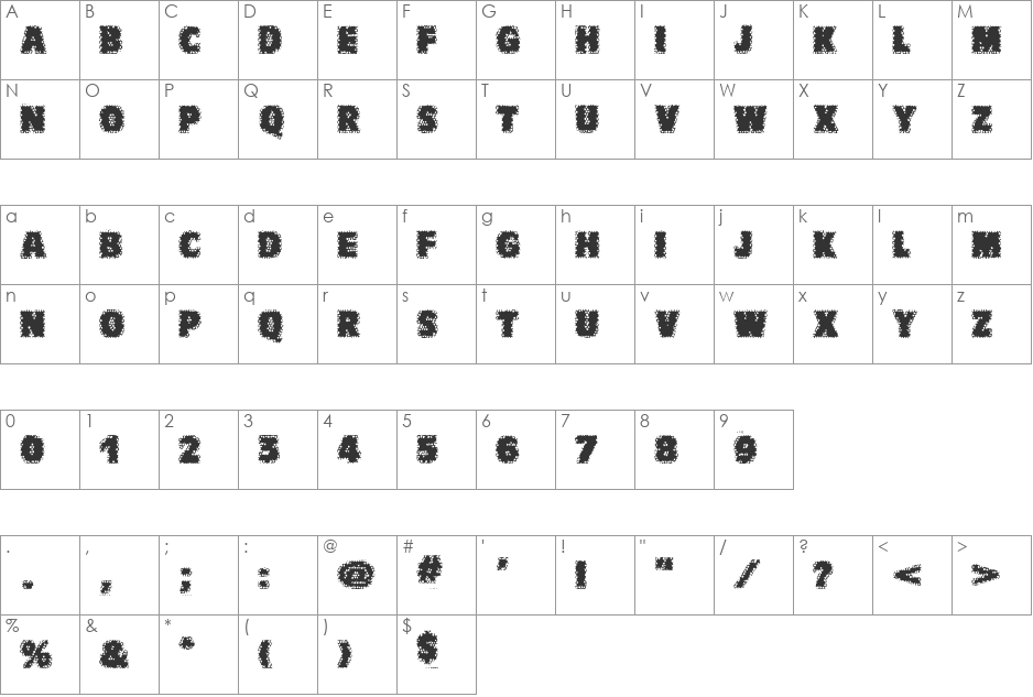 VTCBadWhipit font character map preview