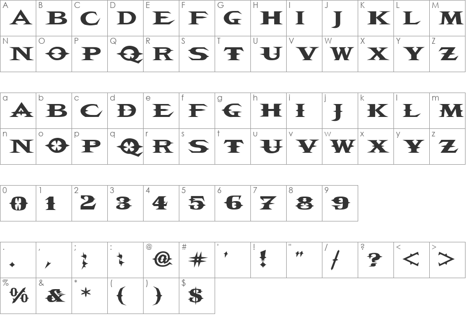 VTCBelialsBlade font character map preview