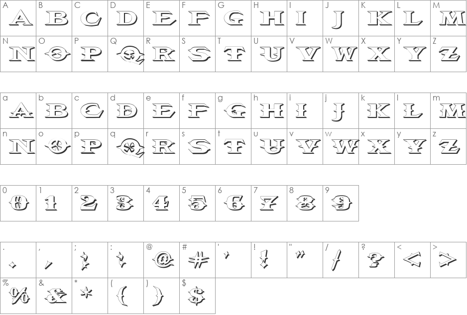 VTCBelialsBlade3d font character map preview