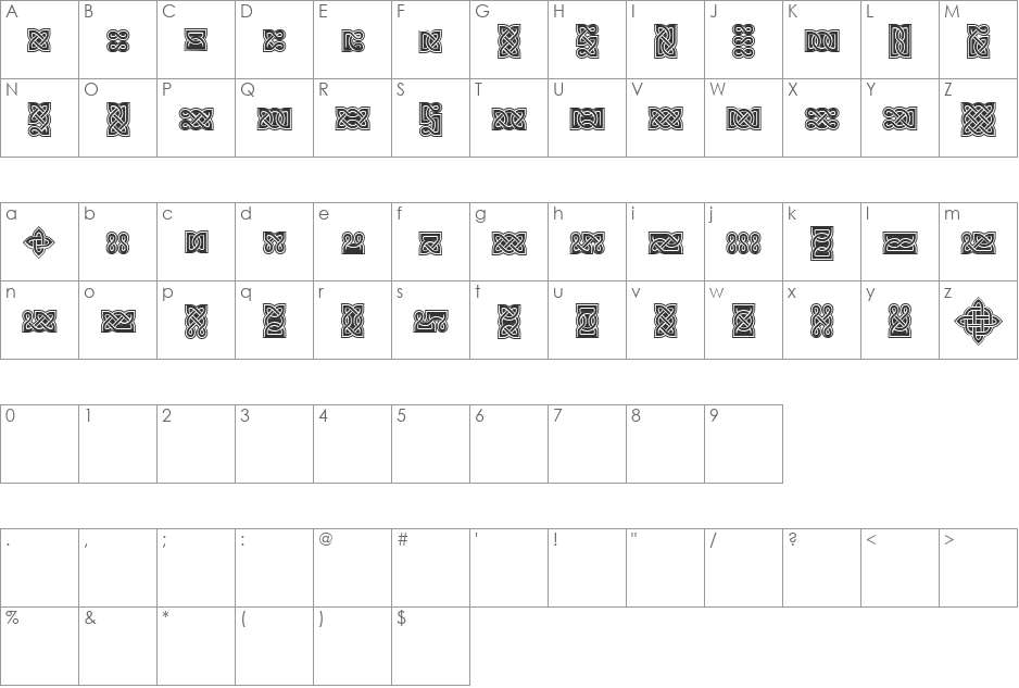 VTCelticKnots font character map preview