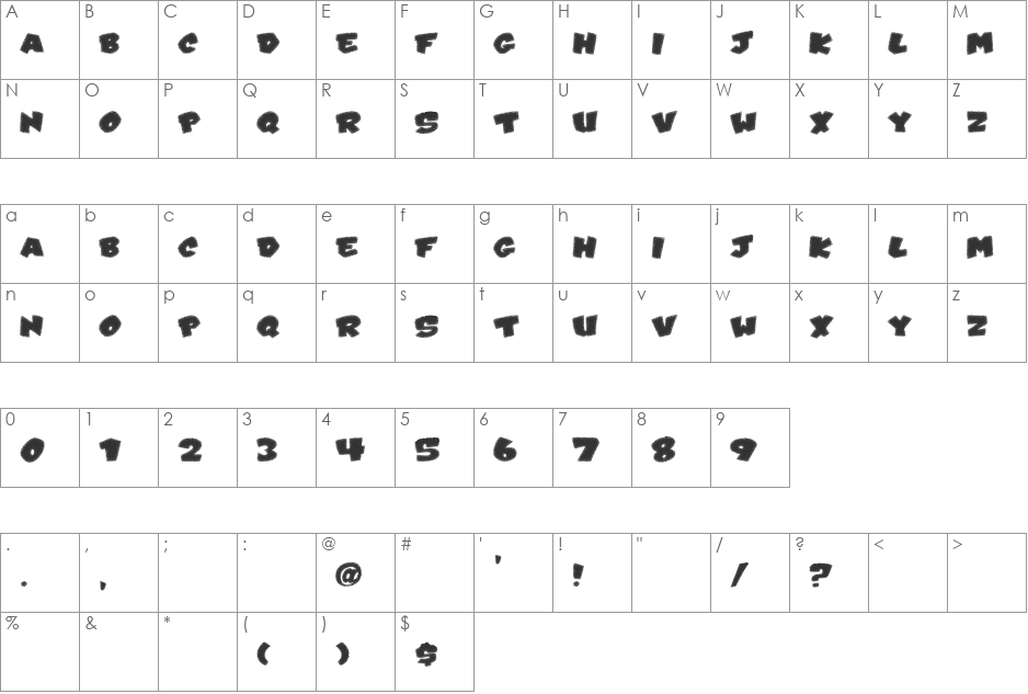 VTCKarnival Frosty font character map preview