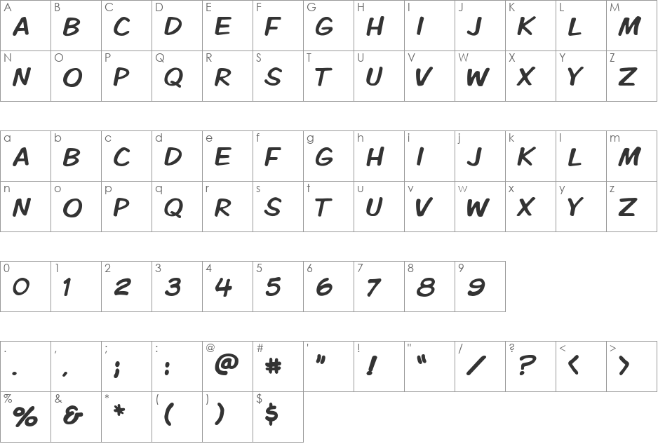 VTCKomixationCaps font character map preview