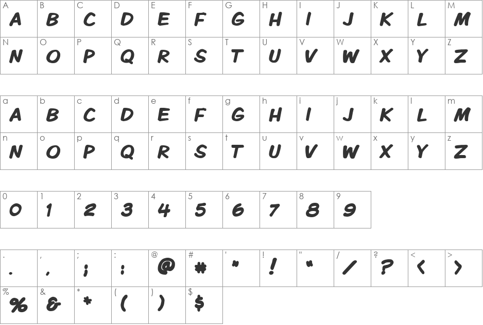 VTCKomixationCapsBold font character map preview