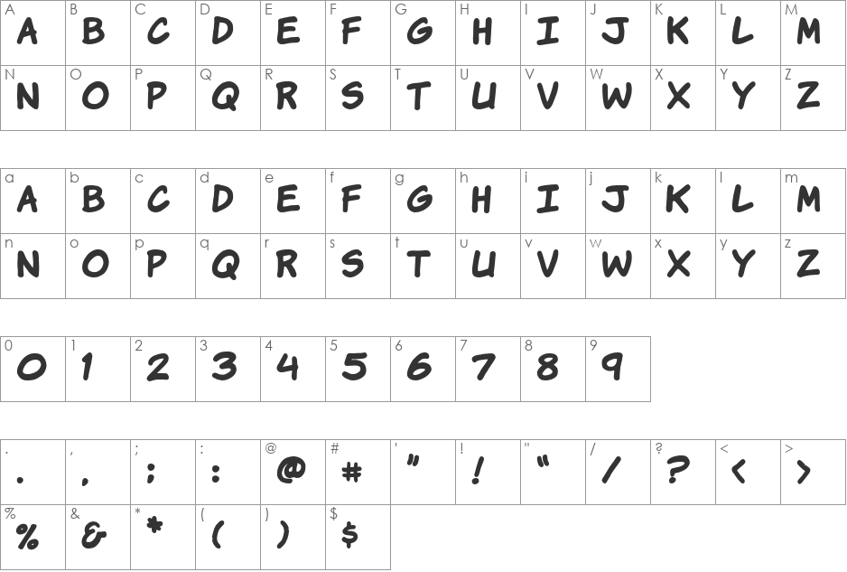 VTCKomixationHandBold font character map preview