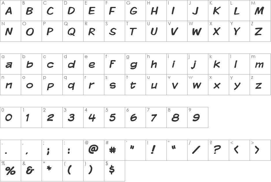 VTCKomixationRegular font character map preview