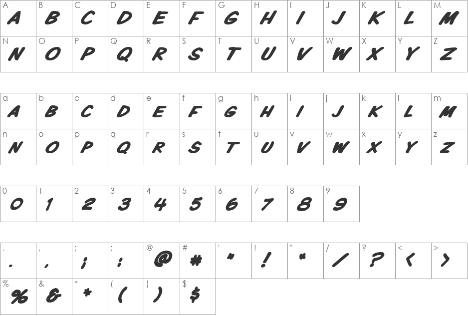 VTCKomixationSCBoldItalic font character map preview