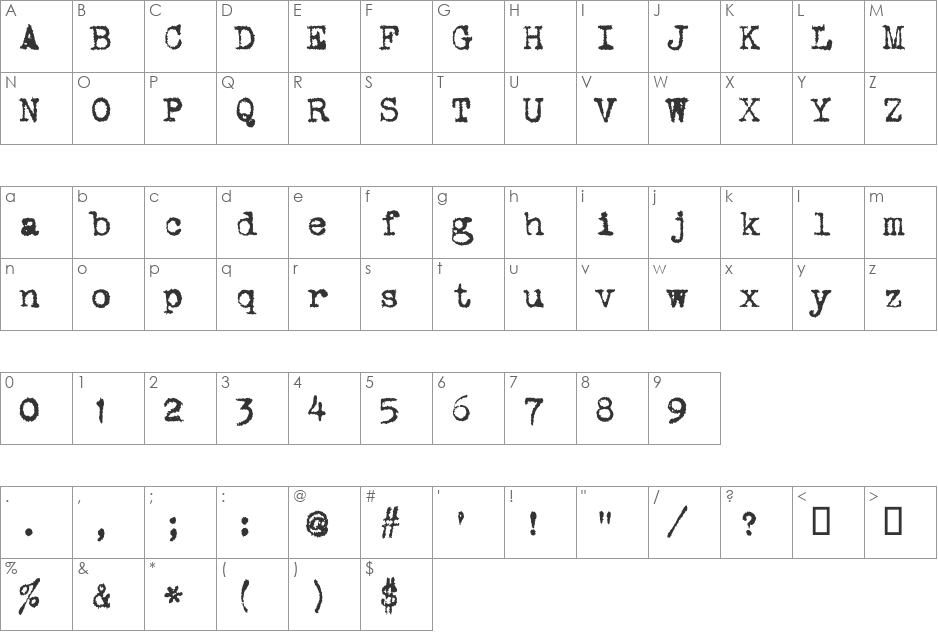 VTCorona font character map preview