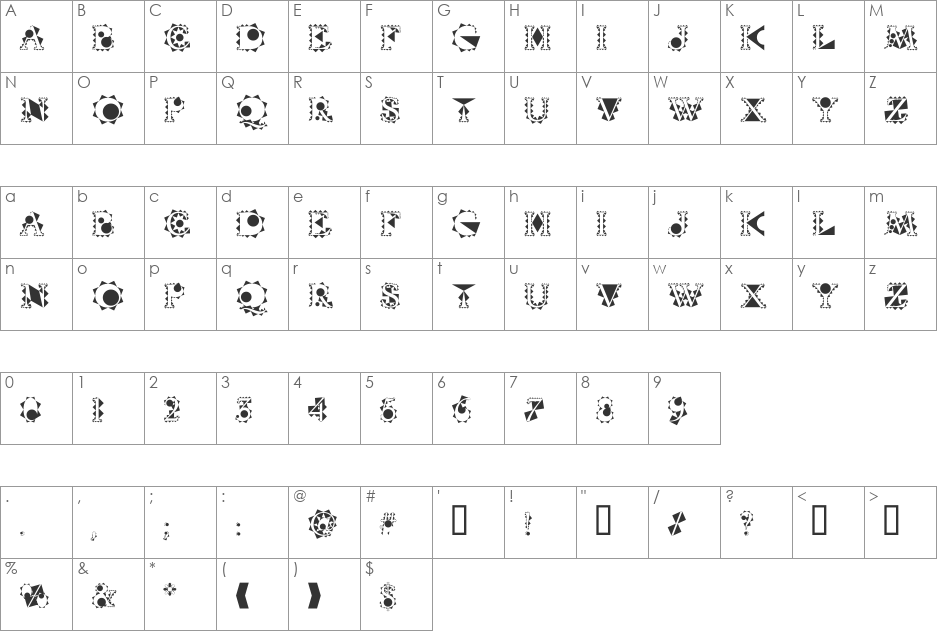 VTCrystalBalzac font character map preview