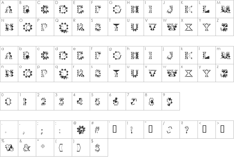 VTCrystalBalzacSplines font character map preview