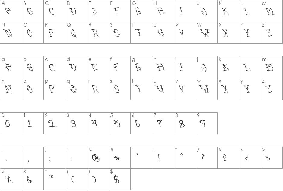 VTCSumiSlasherOnePunchDrunk font character map preview