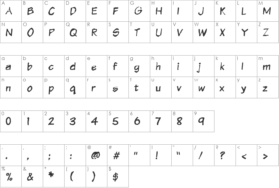 VTCSundayKomixKrumpled font character map preview