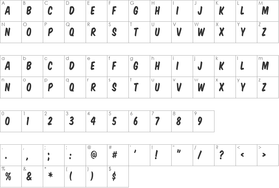 VTCSuperMarketSale font character map preview