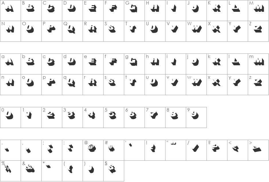 BigShadowsLeftOblique font character map preview