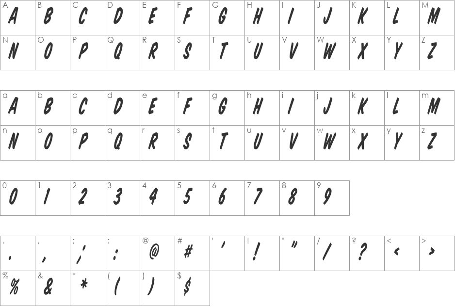 VTCSuperMarketSaleTallTilt font character map preview