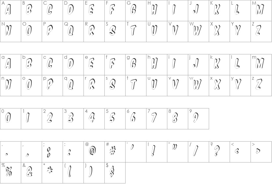 VTCSuperMarketSuperSale3D font character map preview