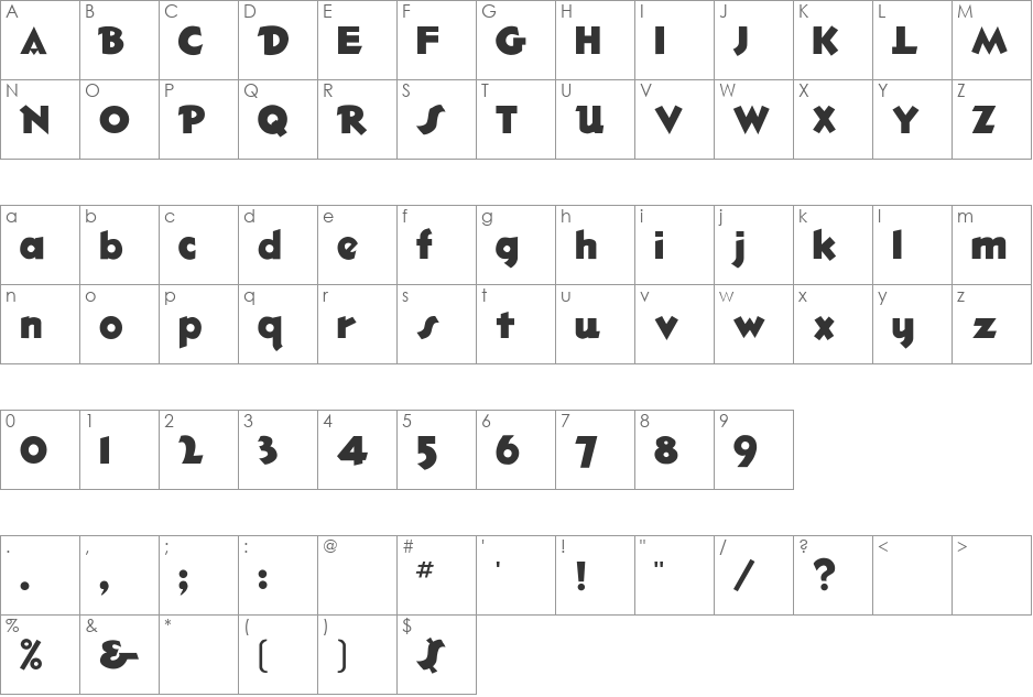 Bigshot font character map preview