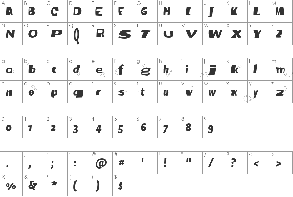 vtks Broadband font character map preview