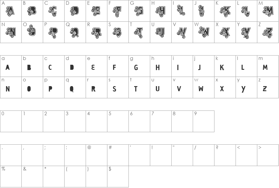 Vtks Caps Loco font character map preview