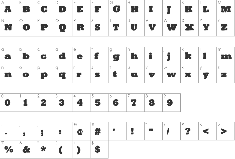 BigSlabHammer font character map preview