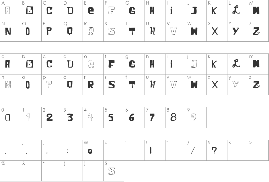VTKS COMIC font character map preview