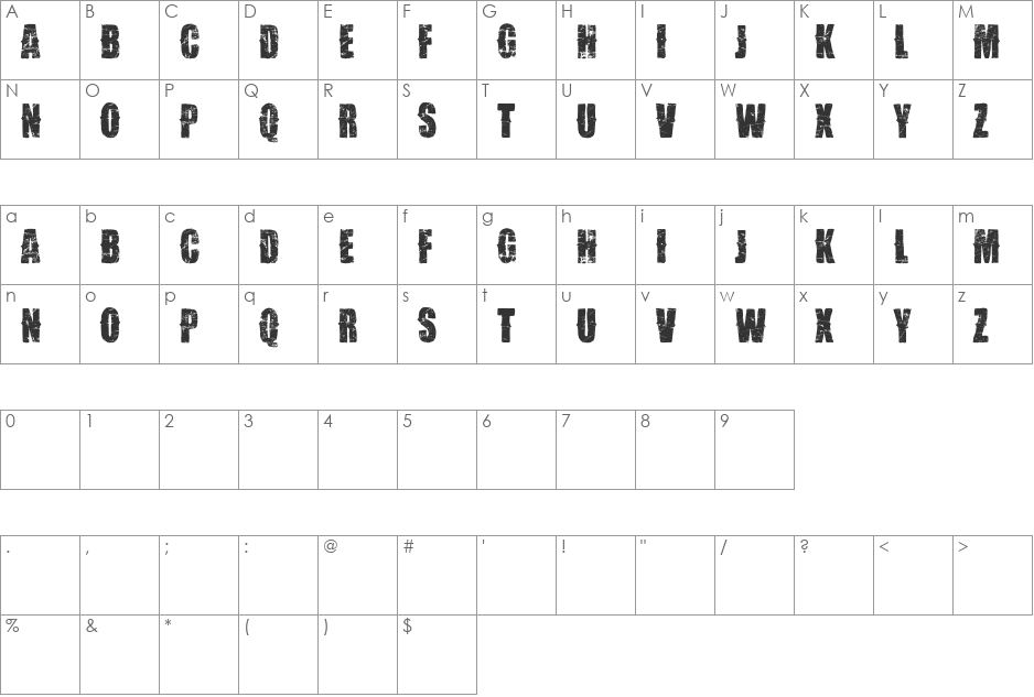 Vtks Desgaste font character map preview