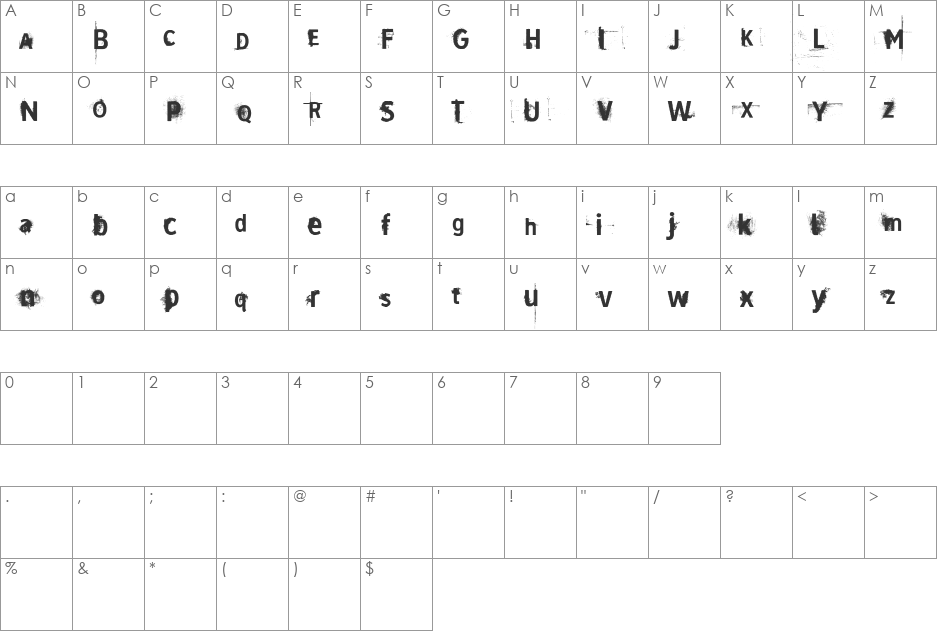 vtks dirty 2 font character map preview