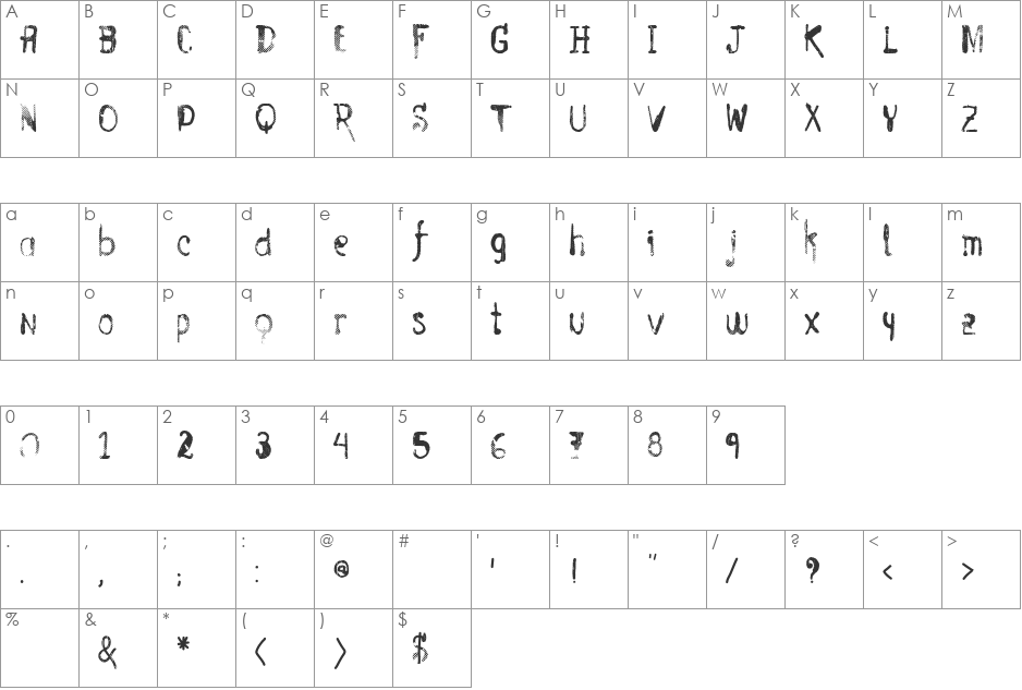 Vtks Entulho font character map preview