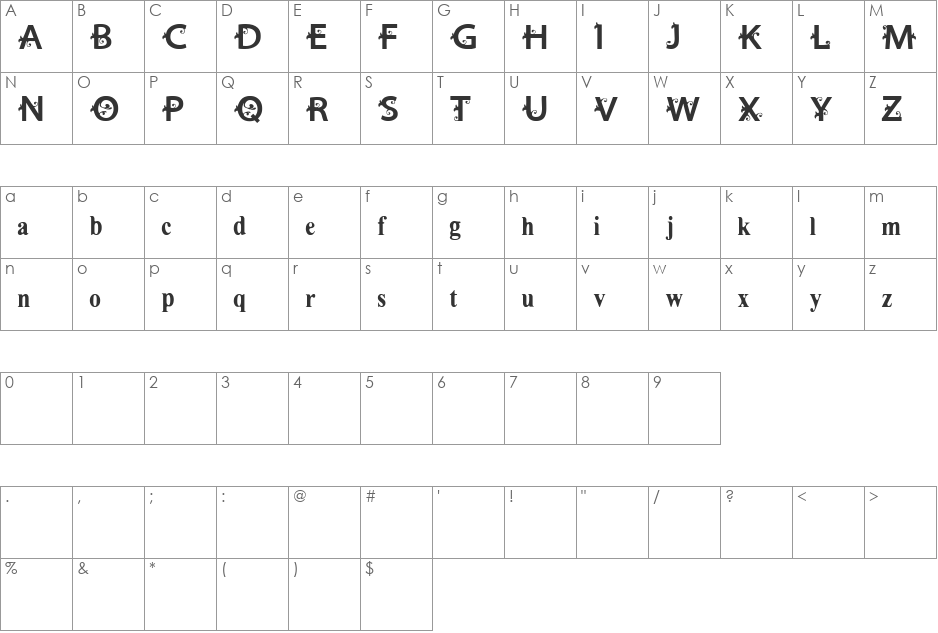 VTKS Estilosa font character map preview