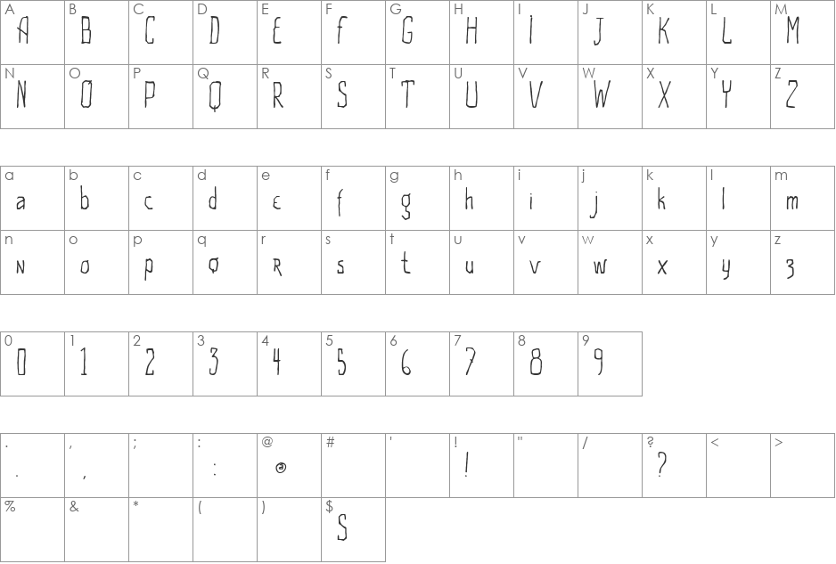 Vtks FININHA font character map preview