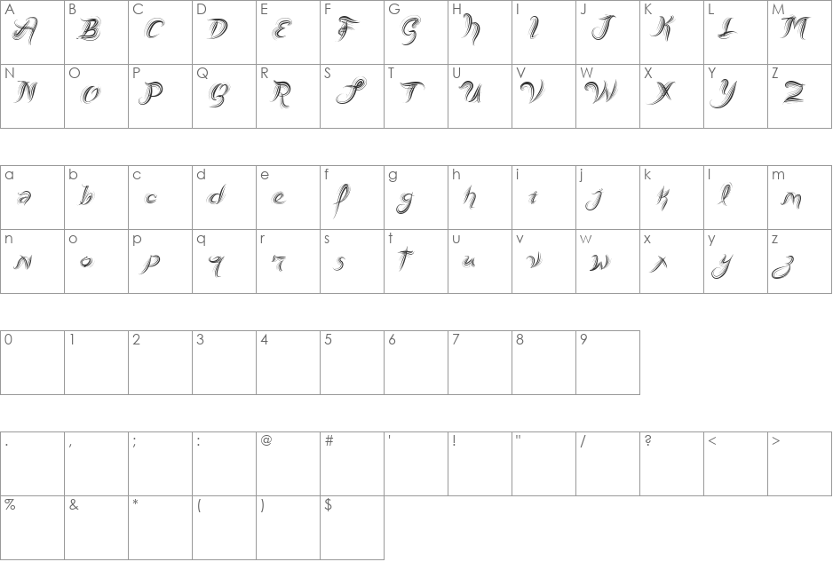 Vtks Fresh Mint font character map preview