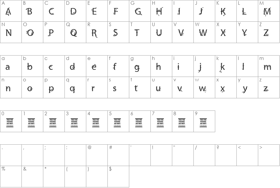 Vtks Friendly font character map preview