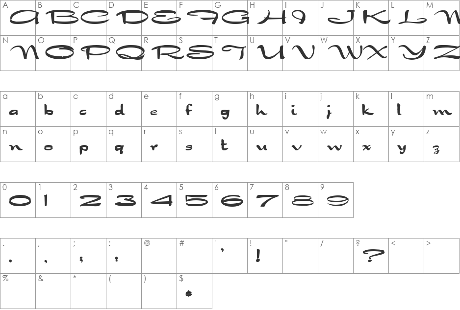 BigStretch font character map preview